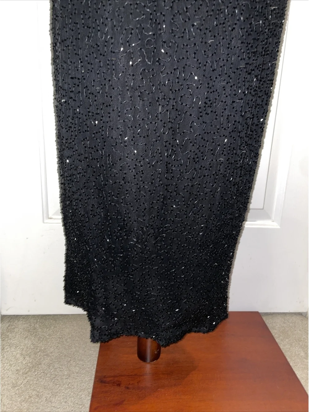 Laurence Kazar NewYork 100% Sequin Silk Dress Black Floral Small Formal Lined